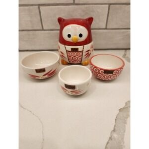 Temptations Old World Owl Nesting 5 Piece Terracotta Red Measuring Cups See Desc